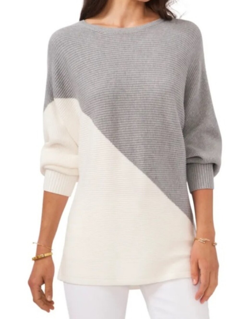 Vince Camuto Asymmetric Colorblock Cotton Blend Sweater in size L, NWOT